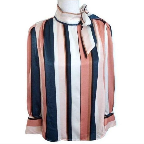 Worthington Multicolor Striped Blouse with Bow - Picture 1 of 5